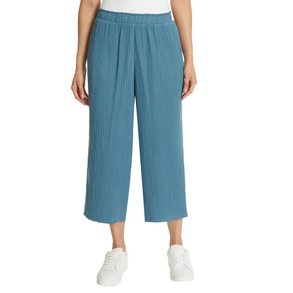 JESSICA SIMPSON Cropped Ankle Gauze Pants XL 16-18 Teal Blue‎ Gauzy Wide Leg NWT - Picture 2 of 12